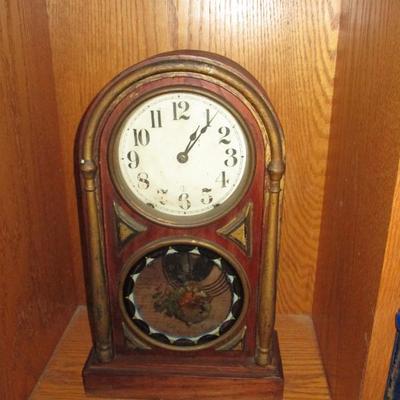 Sale Photo Thumbnail #22: Mantle Clock - Wood 1800's 18"H x 10"W
