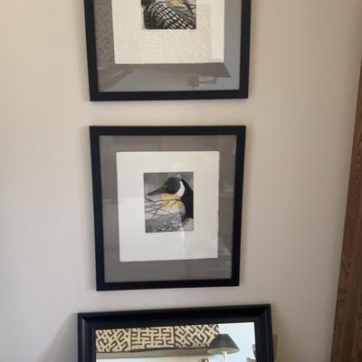 Black Framed Mirror + 2 Large Framed Prints By Beki Killorin, Printed By Black Raven Press