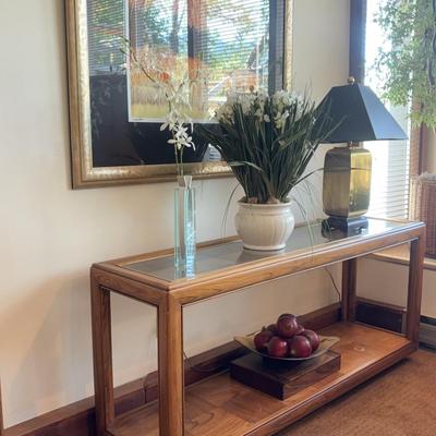 Sofa Table, Tabletop Decor, Lamp, & Large Framed Art Print by C Ashton 
