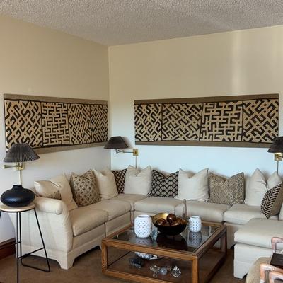Pair Of Kuba Cloth Upholstered Panels, Beautiful Large Scale Wall Art