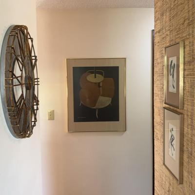 Collection Of Hallway Decor - Metal Clock, 3 Framed Prints
