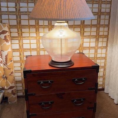 Bedside Table & Glass Lamp