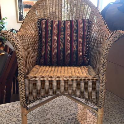 Wicker Chair With Down-Filled Ikat Pillow