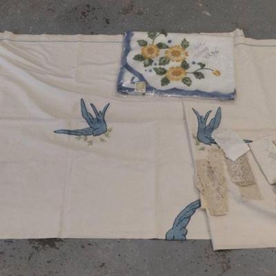 Bluebird Tablecloth & Other Vintage Linens 