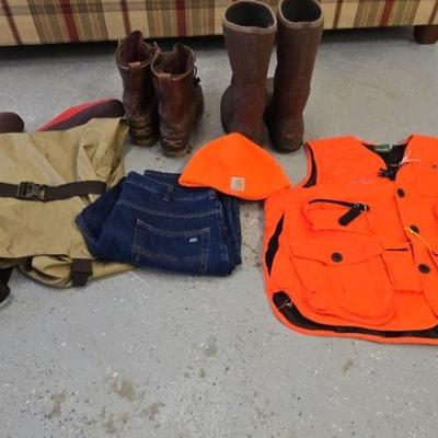 Waders SZ12/Orange Vest/Carhartt Beanie/Other Outdoor Sports 