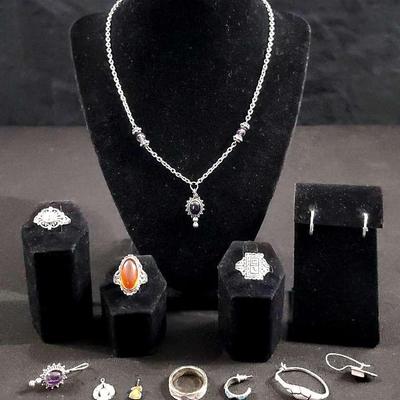 Sterling Silver Jewelry Collection with Rings, Necklace & T. & Co. Earring Backs