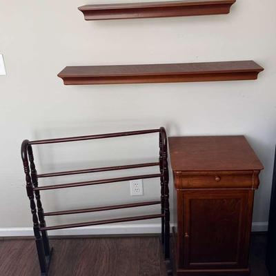 Side Table, Blanket Rack & Wall Shelves – Solid Wood