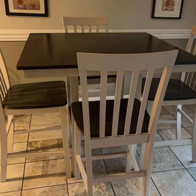 Wooden High-Top Dining Table with Four Chairs & Cushions