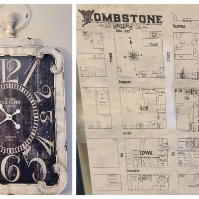 Kirkland's Metal Wall Clock and Framed Tombstone, AZ Map