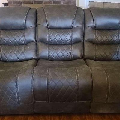 Three-Seat Reclining Sofa in Distressed Black/Gray