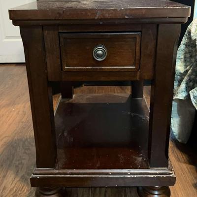 Wooden Side Table with Drawer & Lower Shelf
