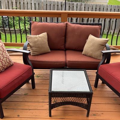 Outdoor Patio Seating Set with Cushions and Glass-Top Table
