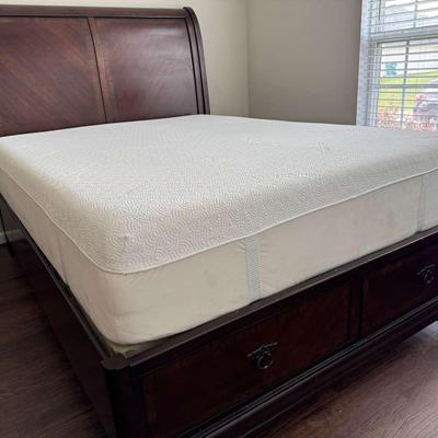 Queen Sleigh Platform Bed with Storage Drawers & Mattress