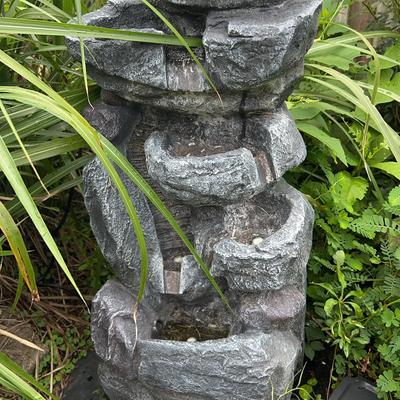 Pair of Tiered Rock-Style Outdoor Fountains