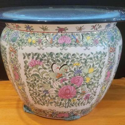 Hand-Painted Ceramic Planter with Glass Top