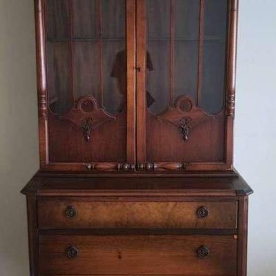Antique Wooden Cabinet with Glass Doors