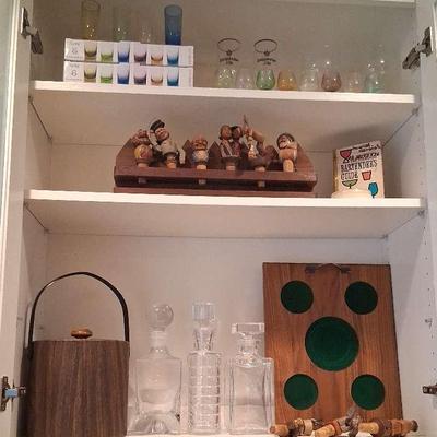 Mid-Century Barware & Decor Collection with Decanters, Ice Bucket & Figurines