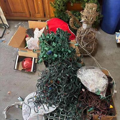 Christmas Wreath, Light-Up Snowman & Holiday Lights