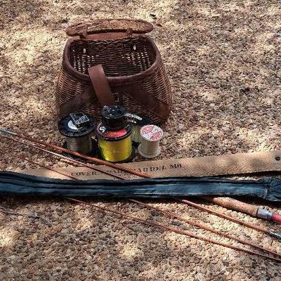 Flyfishing Pole, Basket, & Other Fishing Equipment