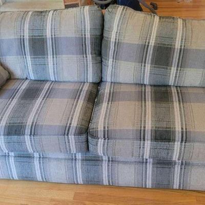 Upholstered Plaid Love Seat with Matching Pillow