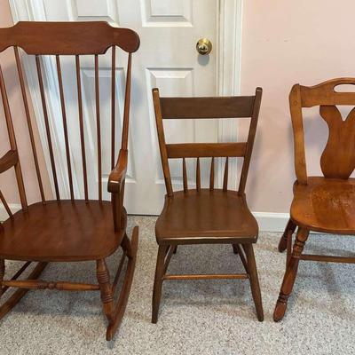 Wooden Rocking Chair with Two Side Chairs