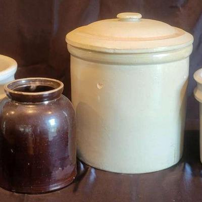 Collection of Stoneware Crocks & Brown Glazed Jar