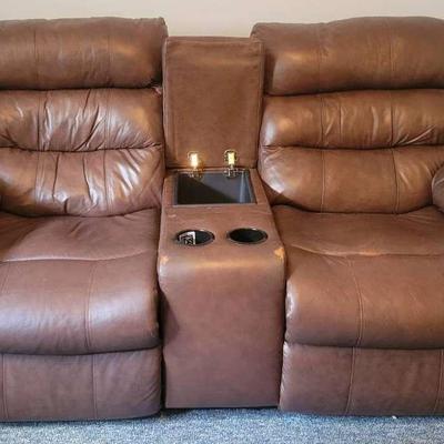 Reclining Leather-Like Sofa with Center Console