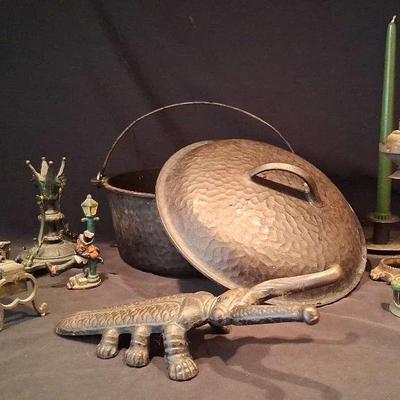 Cast Iron Decor Collection with Alligator Boot Scraper, Figurines & Miniature Pistol