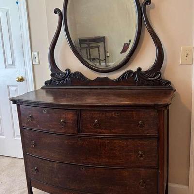 Vintage Oak Dresser with Oval Swivel Mirror