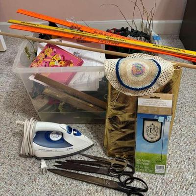 Crafting & Household Supplies with Scissors, Iron & Storage Bin