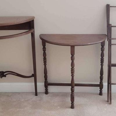 Pair of Wooden Half-Moon Tables with Folding Drying Rack