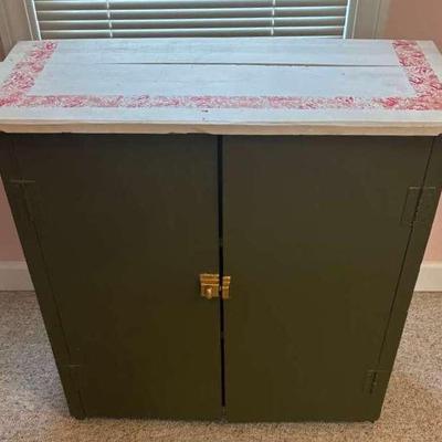Rustic Wooden Storage Cabinet with Painted Top