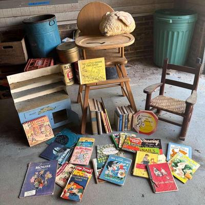Vintage Children’s Collection with Solid Wood Highchair, Rocker & Classic Books
