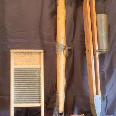 Vintage Corn Planter, Ox Pull Board & Wash Board