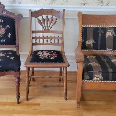 Set of Three Wooden Chairs – Including Rocker & Needlepoint Designs