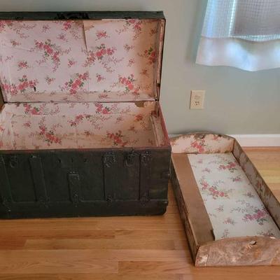 Antique Wooden Chest with Removable Shelf