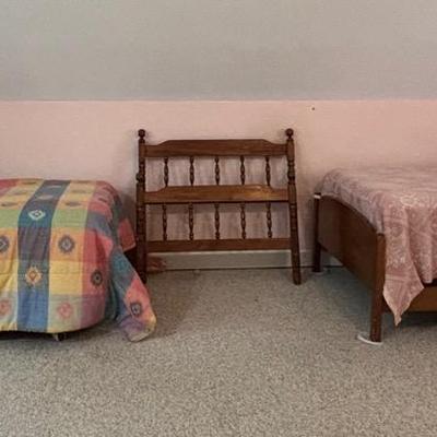Pair of Wooden Twin Beds with Headboard