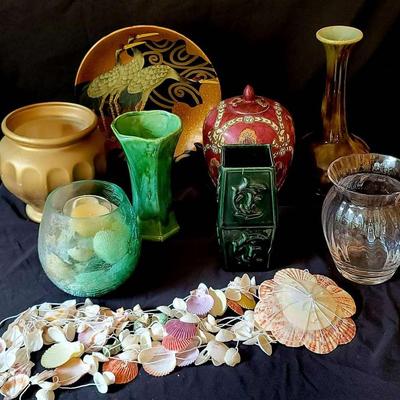 Haeger USA Planter, Japanese Crane Plate, Red Jar & Decorative Vase Collection