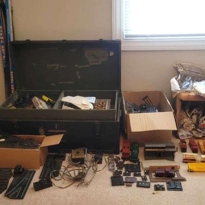 Vintage Model Train Collection with Tracks, Transformers & Storage Trunk