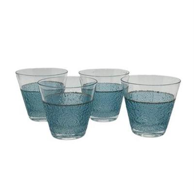 Lot 302   
Mid Century Modern Clear Glass With Blue Crackle Glass Base, Set Of Four