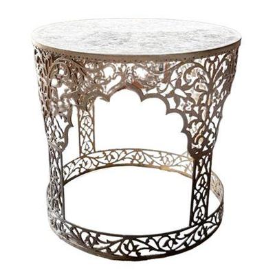 Lot 004   
Indo-Persian Silver Inlay Side Table, Vintage