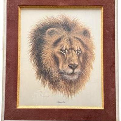 Lot 283  
Signed Imogene Farnsworth African Lion Lithograph, Framed And Fabric Mounted