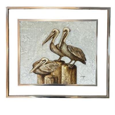 Lot 005  
Cooper, 3 Pelicans On Posts, Framed And Matted