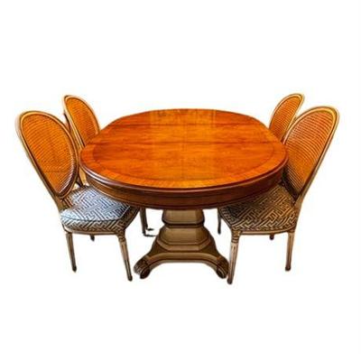 Lot 013   
French Louis XVI Style Double Pedestal Dining Table and Four (4) Chairs