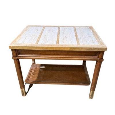 Lot 263 
Mid Century Modern Two-Tier Travertine Top End Table