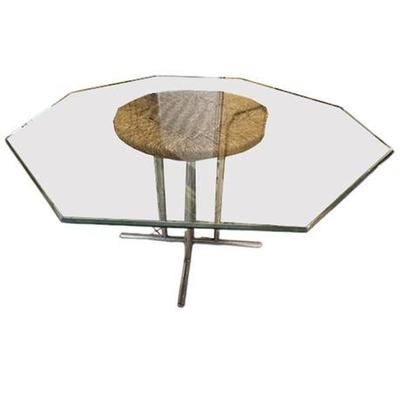 Lot 011   
Harvey Probber Style Wicker and Chrome Dining Table, Vintage