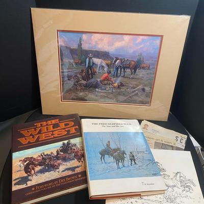 Coffee Table Books, Western Print, Fred Oldfield Signed Print & Newspaper Articles