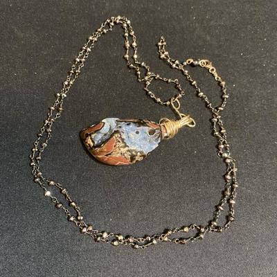 Long Chained Necklace With Decorative Rock/Stone Pendant