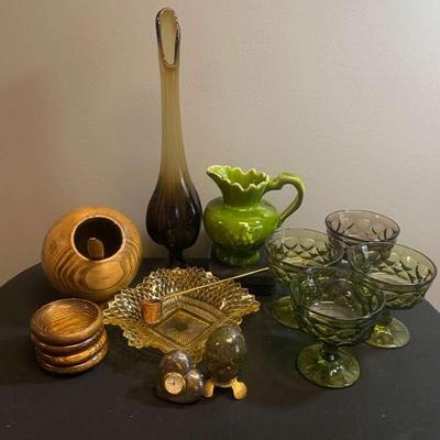 Viking Handmade Vase, Wood Nut Serving Set, Vintage Glassware & More