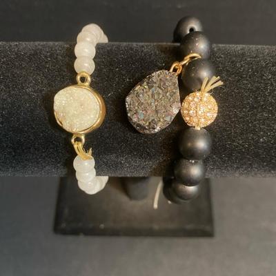 Kinsley Armelle Black Beaded & White Stoned Bracelets